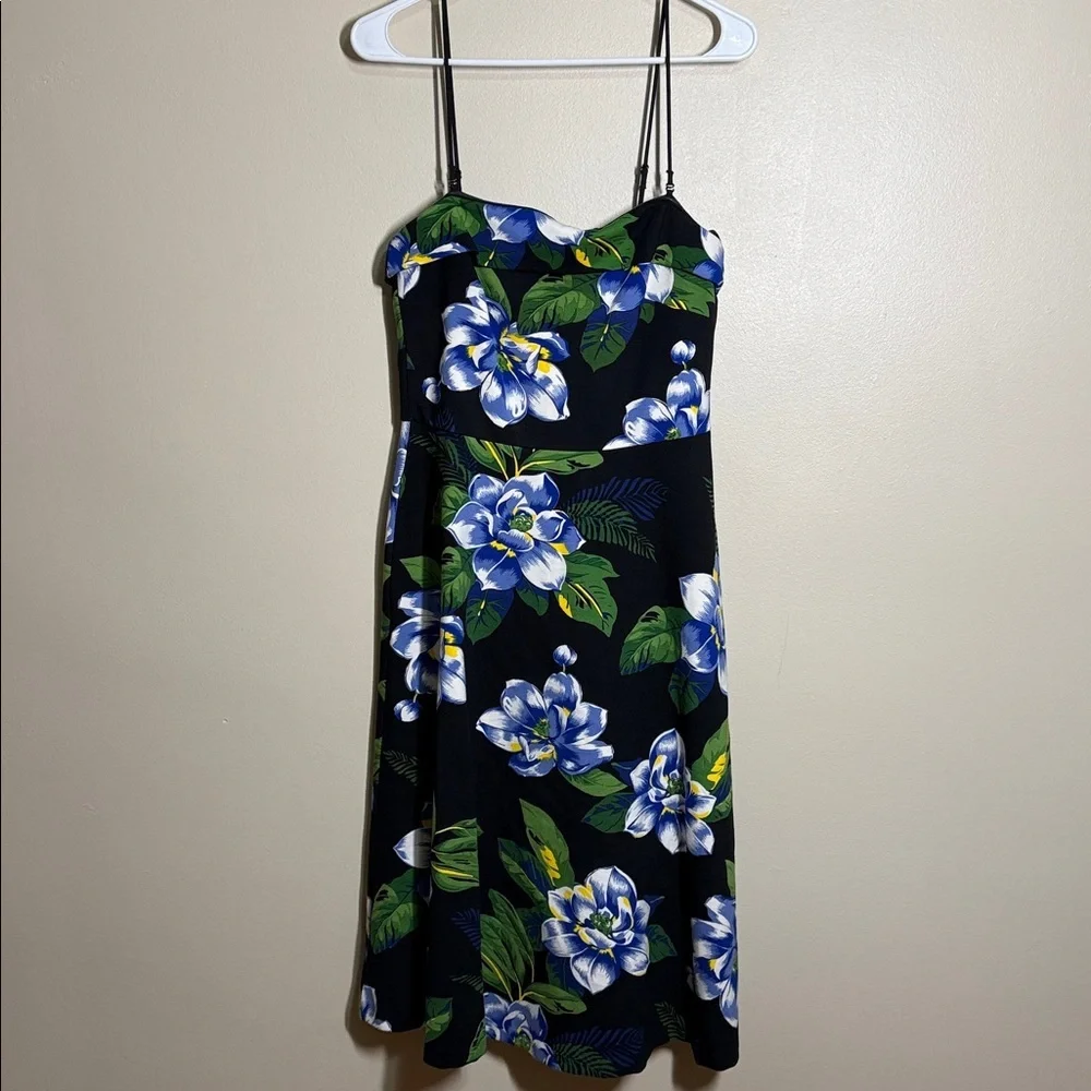 Banana Republic Black Tropical Floral Sleeveless Ponte Fit & Flare Dress Size 6 - Picture 2 of 4